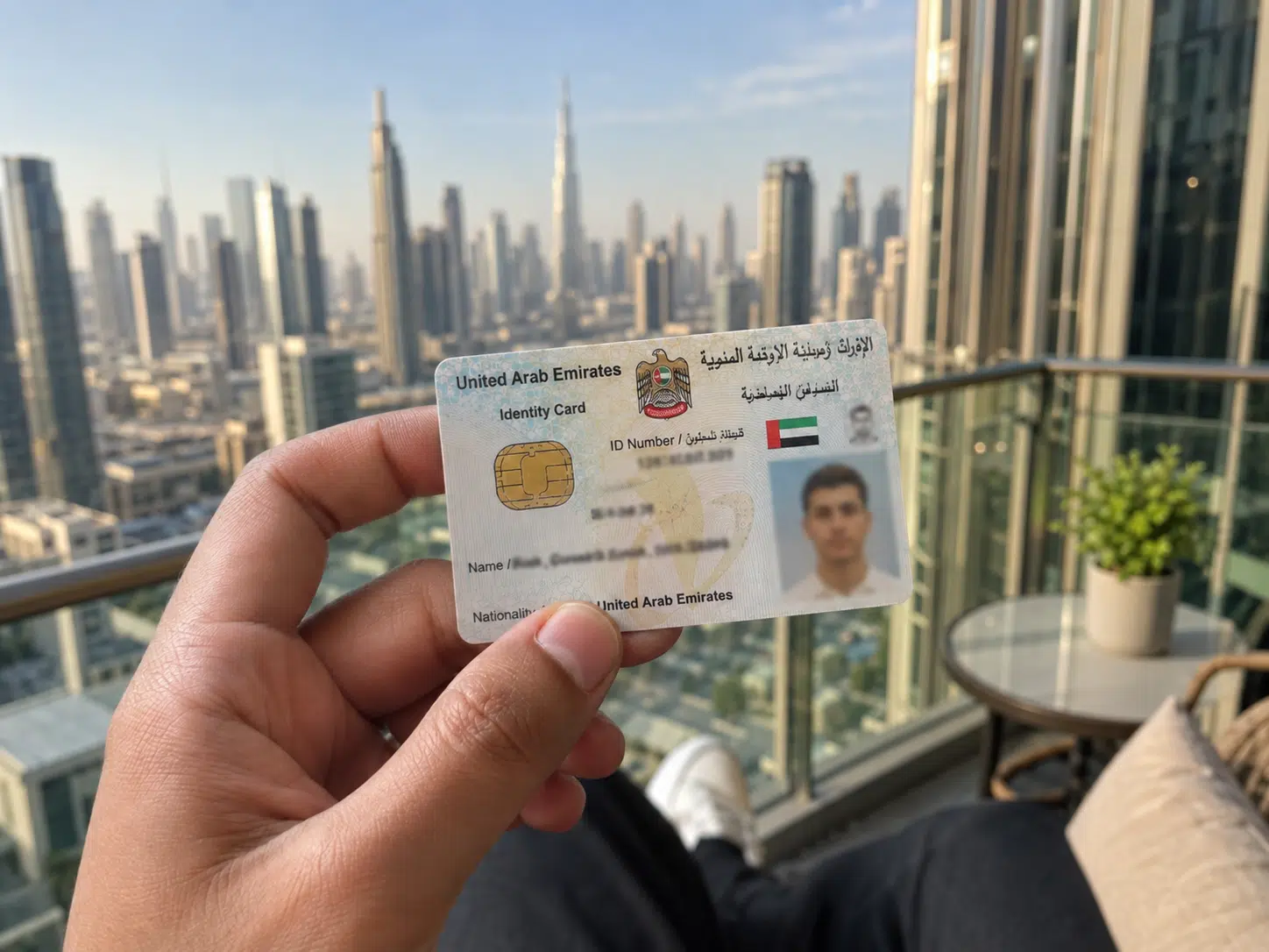 Emirates ID vor der Skyline von Dubai