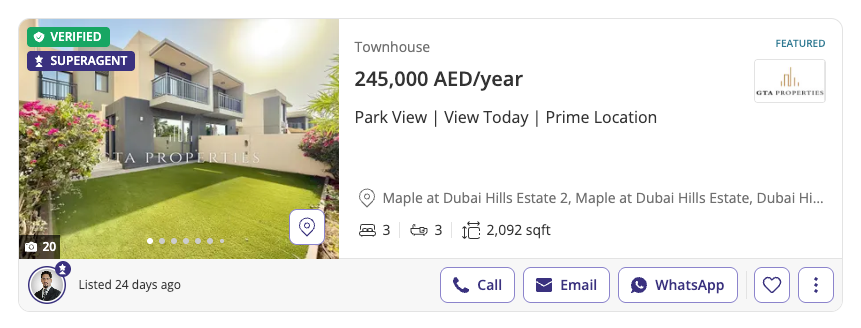 property finder townhouse dubai hills